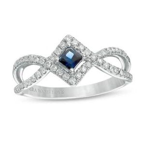 BRAND NEW beautiful Vera Wang Love Collection Cut Blue Sapphire and 0.23 CT.
